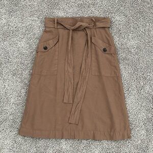 Ann Taylor Petite Tan Khaki Belted Midi Skirt - Size 4P
